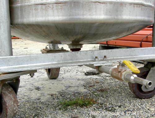 Used Tank, 55 Gallon, 321 Stainless Steel, Vertical. 24" Diameter X 28" straight side, dish top and bottom. Openings:  top (2) 1-1/2", (2) 2", 5-3/4"; 1-1/2" center bottom outlet. Mounted on 3 carbon...