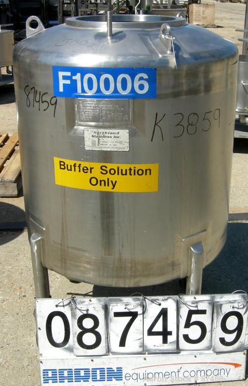 Used Northland Stainless Pressure Tank, 500 Liter (132 Gallon), 316 Stainless Steel, Vertical. 34" Diameter x 32" straight side, dished top and bottom. Internal rated 30 psi at -20 to 300 deg F. Open...