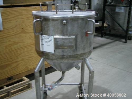 Used: Northland Stainless Company, 16 gallons, 316L stainless steel, jacketed, vertical.  20" diameter x 15" straight side x 11" coned bottom.  Flat top with 1 piece bolt down cover.  Jacket rated 10...