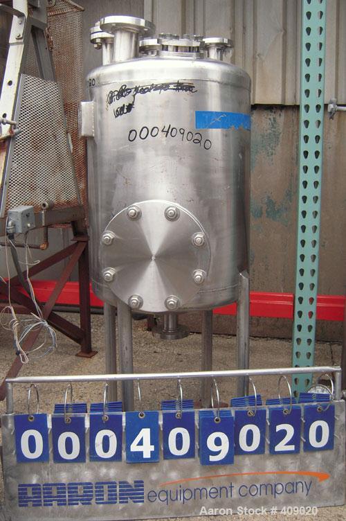 Used Northland Stainless Pressure Tank, 55 Gallon, 316L Stainless Steel, Vertical. 24" diameter x 26 1/2" straight side, dish top and bottom. Internal rated 100/fv at 150 deg F. Openings: top (2) 2",...