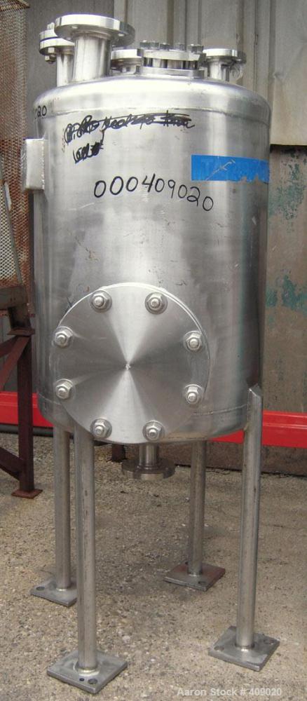 Used Northland Stainless Pressure Tank, 55 Gallon, 316L Stainless Steel, Vertical. 24" diameter x 26 1/2" straight side, dish top and bottom. Internal rated 100/fv at 150 deg F. Openings: top (2) 2",...