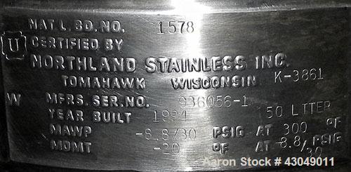 Used 50 Liter Stainless Steel Northland Stainless Pressure Tank
