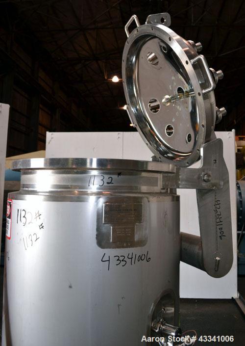 Used Northland Stainless Pressure Tank, 500 Liter (132.12 Gallon), 316L Stainless Steel, Vertical. 30” Diameter x 37” straight side. Bolt on counter balanced hinged dished top, dish bottom. Internal ...