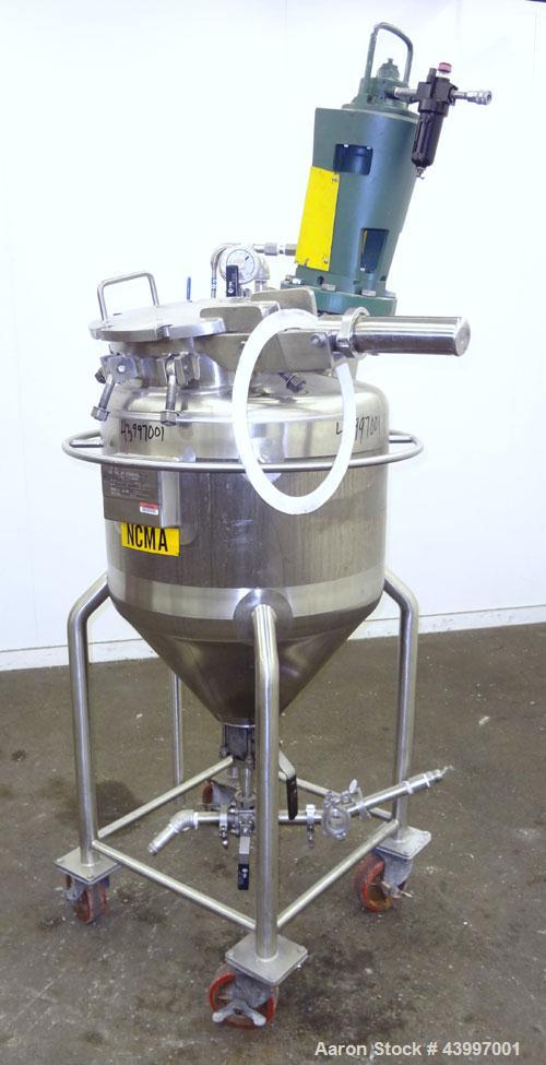 Used Northland Stainless Pressure Tank, 50 Gallon, 316L Stainless Steel, Vertical. 26" Diameter x 18" straight side, dished top, coned bottom.  Internal rated full vacuum/50 psi at -20 to 365 degrees...