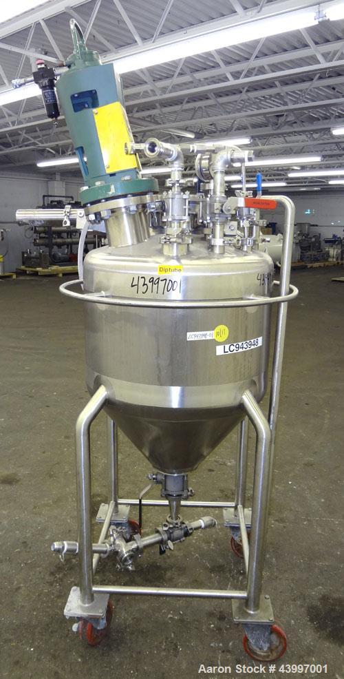 Used Northland Stainless Pressure Tank, 50 Gallon, 316L Stainless Steel, Vertical. 26" Diameter x 18" straight side, dished top, coned bottom.  Internal rated full vacuum/50 psi at -20 to 365 degrees...