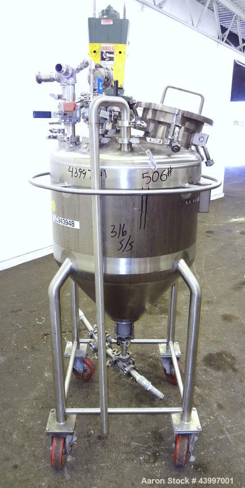 Used Northland Stainless Pressure Tank, 50 Gallon, 316L Stainless Steel, Vertical. 26" Diameter x 18" straight side, dished top, coned bottom.  Internal rated full vacuum/50 psi at -20 to 365 degrees...