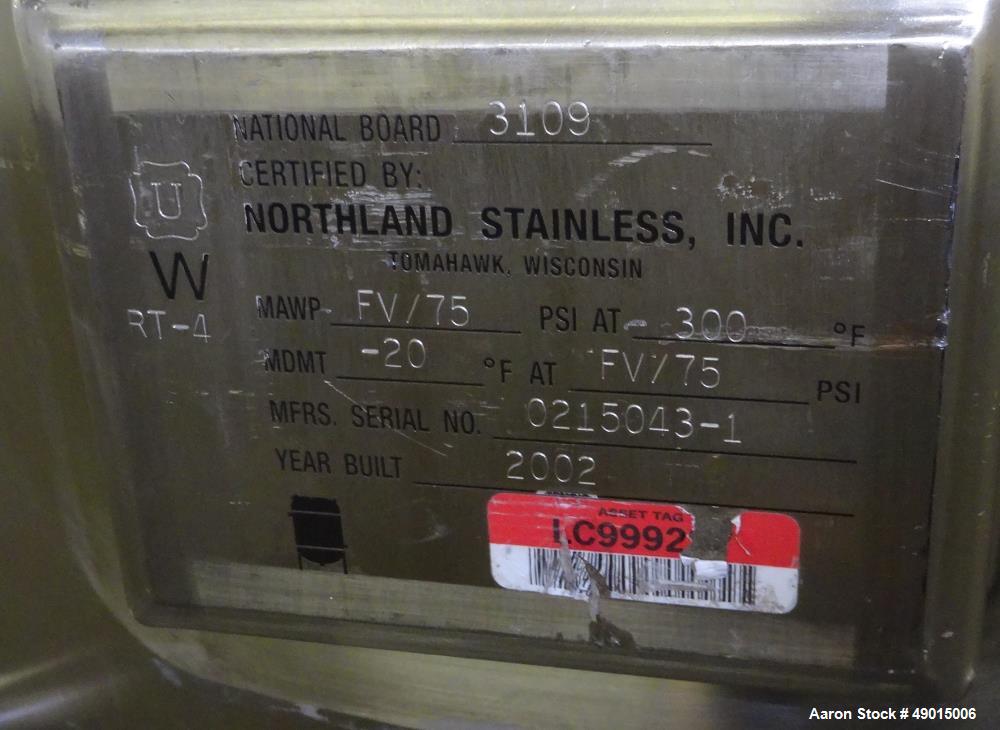 Used Northland Stainless Tank, Approximate 120 Gallon, 316 Stainless Steel, Ver
