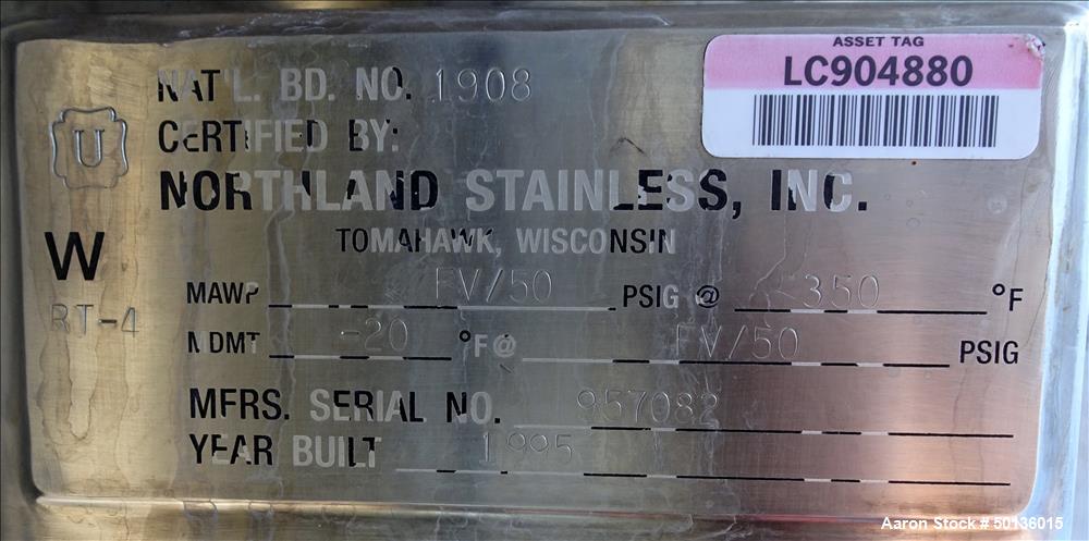 Used Northland Stainless Pressure Tank, Approximate 100 Gallon, 304L Stainless