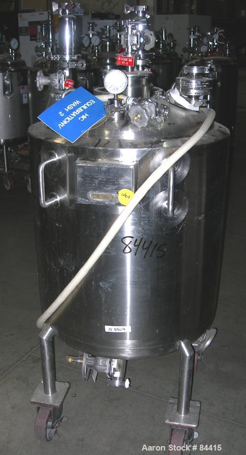 USED: Northland Stainless pressure tank, 60 gallon, 316 stainless steel, polished internal. 24" diameter x 32" straight side, dished top and bottom. Internal rated FV/50 psi at 400 deg F. (1) Spray b...
