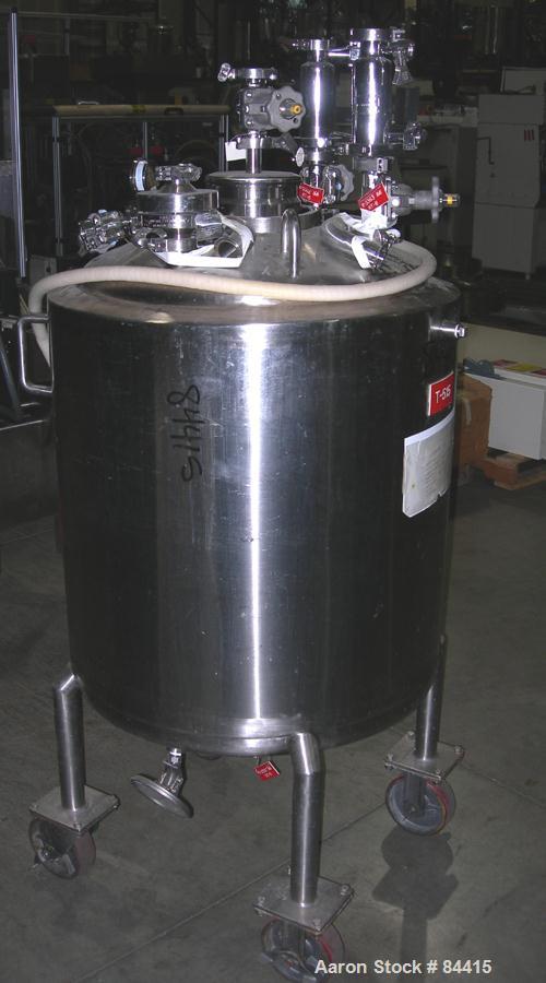 USED: Northland Stainless pressure tank, 60 gallon, 316 stainless steel, polished internal. 24" diameter x 32" straight side, dished top and bottom. Internal rated FV/50 psi at 400 deg F. (1) Spray b...