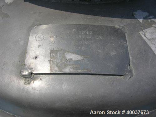 Used Norwalk Pressure Tank, 50 Gallon, Stainless Steel, Vertical. Approximately 24'' diameter x 24'' straight side, dished top and bottom. Internal rated 50 psi at 300 deg F. Top manway, center botto...