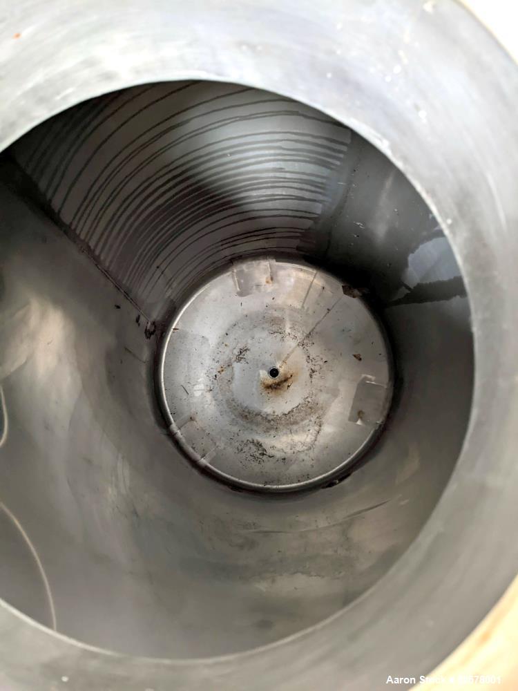 Used Nova Fabricating 150 Gallon Tank, 316L Stainless Steel, Vertical. Approximate 30" diameter x 54" straight side. Dished bottom. Internal rated 1.50 psi at 250 degrees F. Openings top: 12" with co...