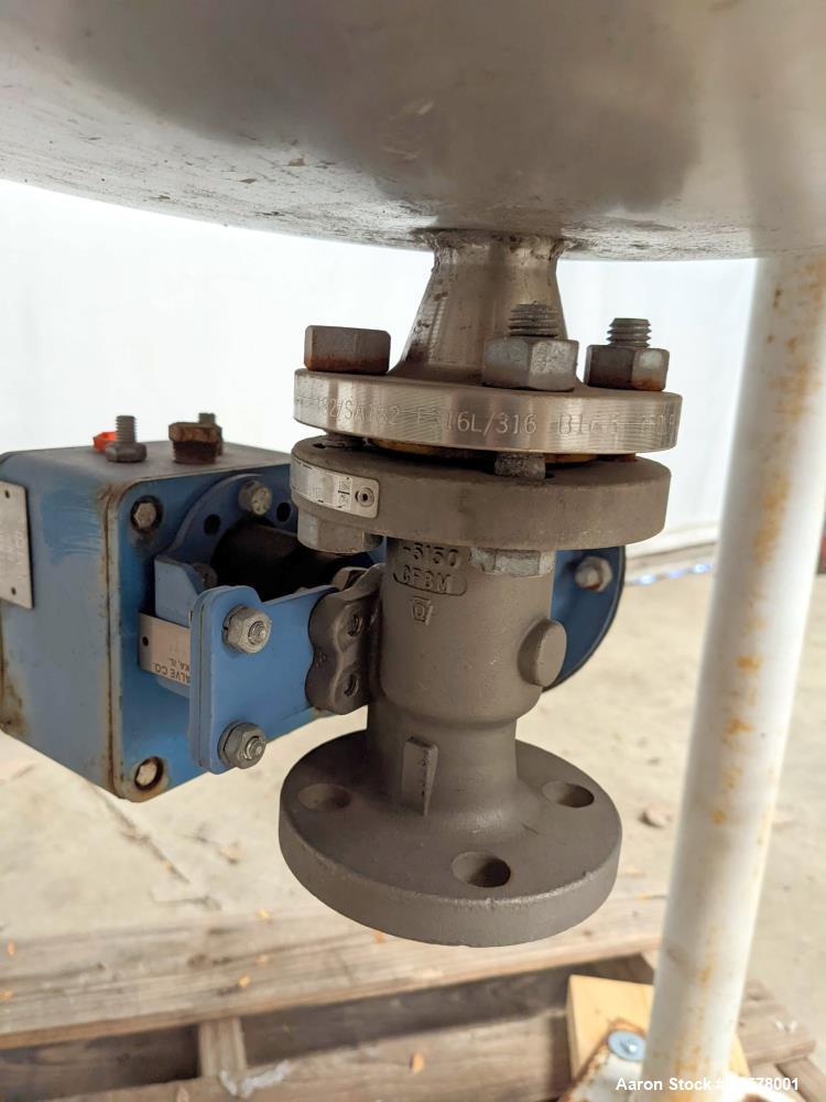 Used Nova Fabricating 150 Gallon Tank, 316L Stainless Steel, Vertical. Approximate 30" diameter x 54" straight side. Dished bottom. Internal rated 1.50 psi at 250 degrees F. Openings top: 12" with co...