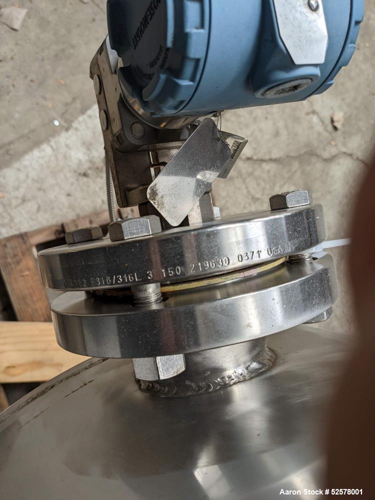Used Nova Fabricating 150 Gallon Tank, 316L Stainless Steel, Vertical. Approximate 30" diameter x 54" straight side. Dished bottom. Internal rated 1.50 psi at 250 degrees F. Openings top: 12" with co...