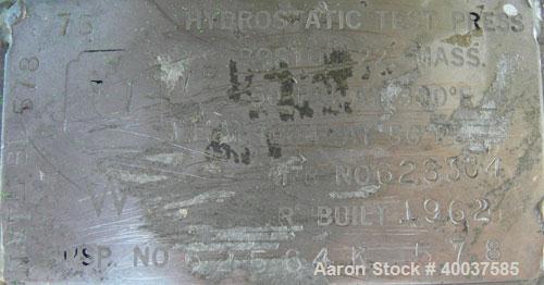 Used O.G. Kelley Co. Pressure Tank, 55 gallon, 304 stainless steel, vertical. 24'' diameter x 27'' straight side, dished top and bottom. Internal rated 50 psi at 300 deg F. Openings: top 10'' with co...