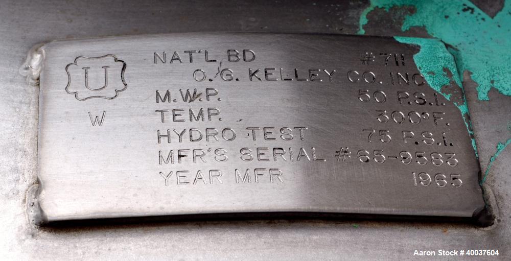 Used 55 Gallon Stainless Steel O.G. Kelley Co. Pressure Tank