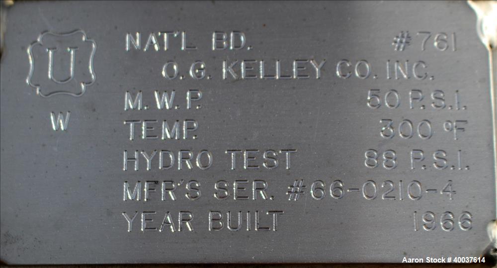 Used 55 Gallon Stainless Steel O.G. Kelley Co. Pressure Tank