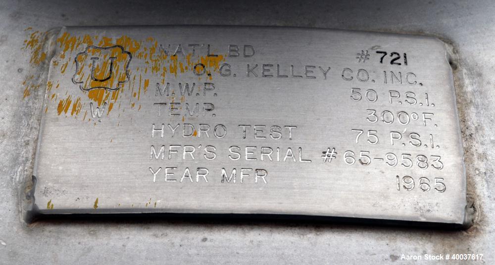 Used 55 Gallon Stainless Steel O.G. Kelley Co. Pressure Tank