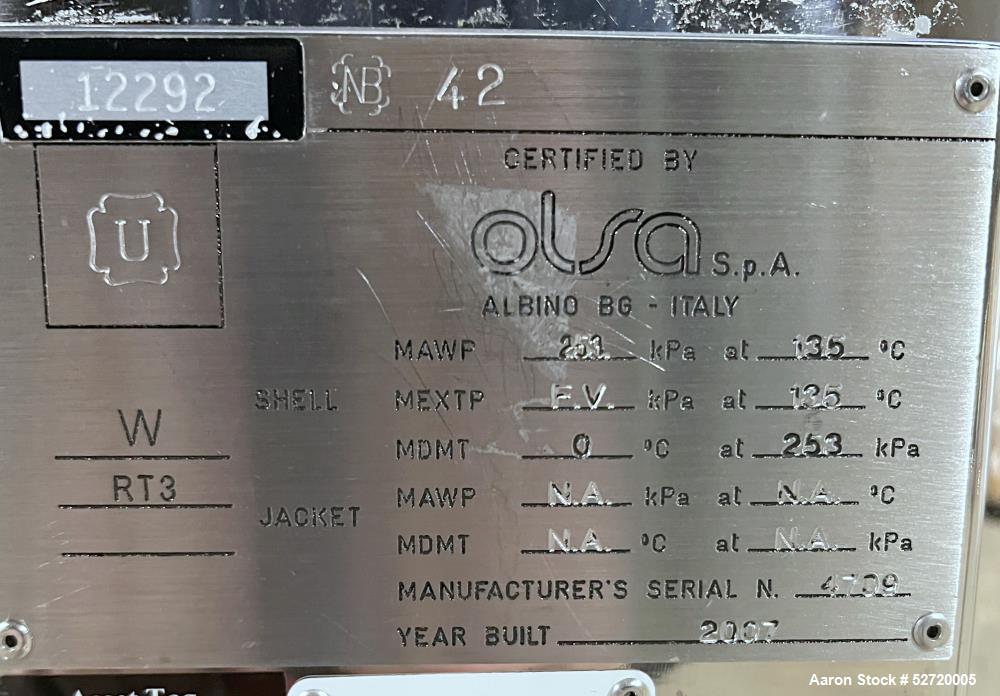 Olsa 250 Liter Vertical 316L Stainless Steel Pressure Tank