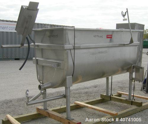 Used Perma-San Trough Style Tank, 300 gallon, 316 stainless steel, horizontal. "U" shaped trough 32'' wide x 74'' long x 35 1/2'' deep. 1 piece top cover. 3'' tri-clamp end bottom outlet. Tank design...