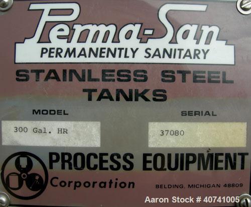 Used Perma-San Trough Style Tank, 300 gallon, 316 stainless steel, horizontal. "U" shaped trough 32'' wide x 74'' long x 35 1/2'' deep. 1 piece top cover. 3'' tri-clamp end bottom outlet. Tank design...