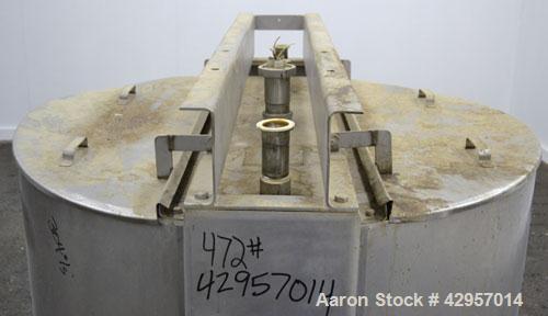 Used Perma-San Tank, 200 Gallon, Model KTL, 304 Stainless Steel, Vertical. 44’’ Diameter x 29’’ straight side. Open top with (2) 1/3 covers, coned bottom. Bolt on agitator bridge. 2’’ Tri-clamp cente...