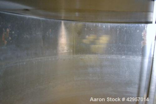 Used Perma-San Tank, 200 Gallon, Model KTL, 304 Stainless Steel, Vertical. 44’’ Diameter x 29’’ straight side. Open top with (2) 1/3 covers, coned bottom. Bolt on agitator bridge. 2’’ Tri-clamp cente...