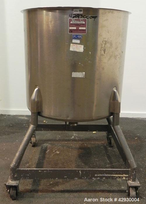 Used Perma-San Tank, 170 Gallon, Model OVC, 316 Stainless Steel, Vertical. 37" Diameter x 36" straight side. Open top, no cover, dished bottom. Provision for a clamp on agitator. 2" Center bottom out...