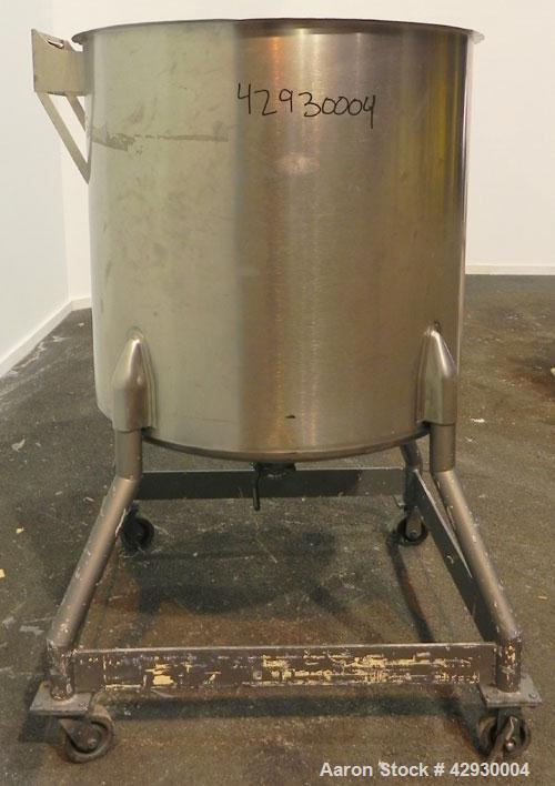 Used Perma-San Tank, 170 Gallon, Model OVC, 316 Stainless Steel, Vertical. 37" Diameter x 36" straight side. Open top, no cover, dished bottom. Provision for a clamp on agitator. 2" Center bottom out...
