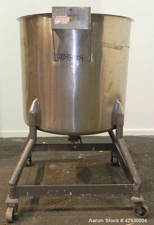 Used Perma-San Tank, 170 Gallon, Model OVC, 316 Stainless Steel, Vertical. 37" Diameter x 36" straight side. Open top, no cover, dished bottom. Provision for a clamp on agitator. 2" Center bottom out...
