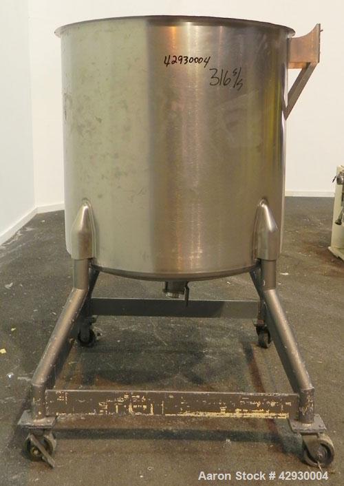 Used Perma-San Tank, 170 Gallon, Model OVC, 316 Stainless Steel, Vertical. 37" Diameter x 36" straight side. Open top, no cover, dished bottom. Provision for a clamp on agitator. 2" Center bottom out...