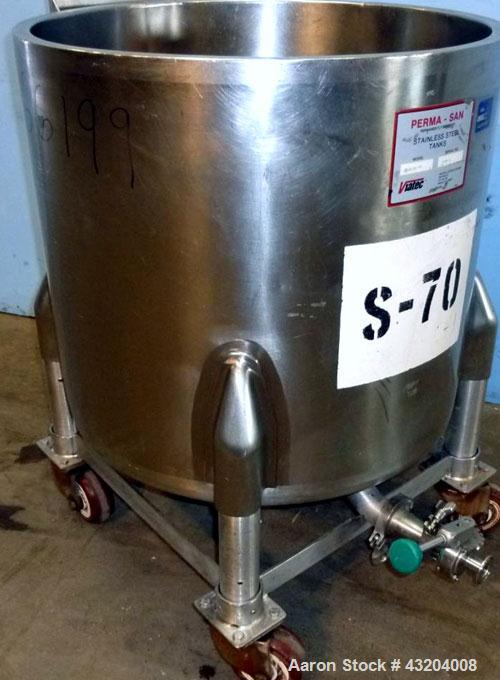Used Perma-San Tank, 50 Gallon, Stainless Steel.  Open top, slope bottom, portable.