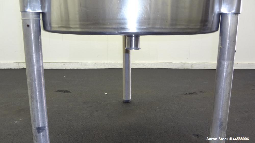 Used Perma-San Tank, 120 Gallons, Model OVS, 316 Stainless Steel, Vertical. Approximately 30" diameter x 41" straight side, open top with 1/2 hinged covers, sloped bottom.  Provision for a clamp on a...