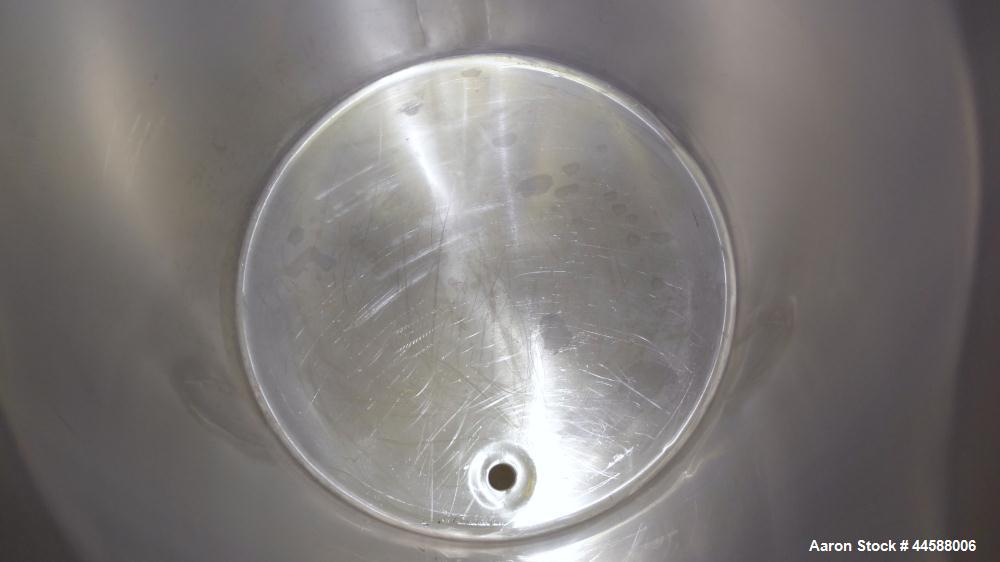 Used Perma-San Tank, 120 Gallons, Model OVS, 316 Stainless Steel, Vertical. Approximately 30" diameter x 41" straight side, open top with 1/2 hinged covers, sloped bottom.  Provision for a clamp on a...