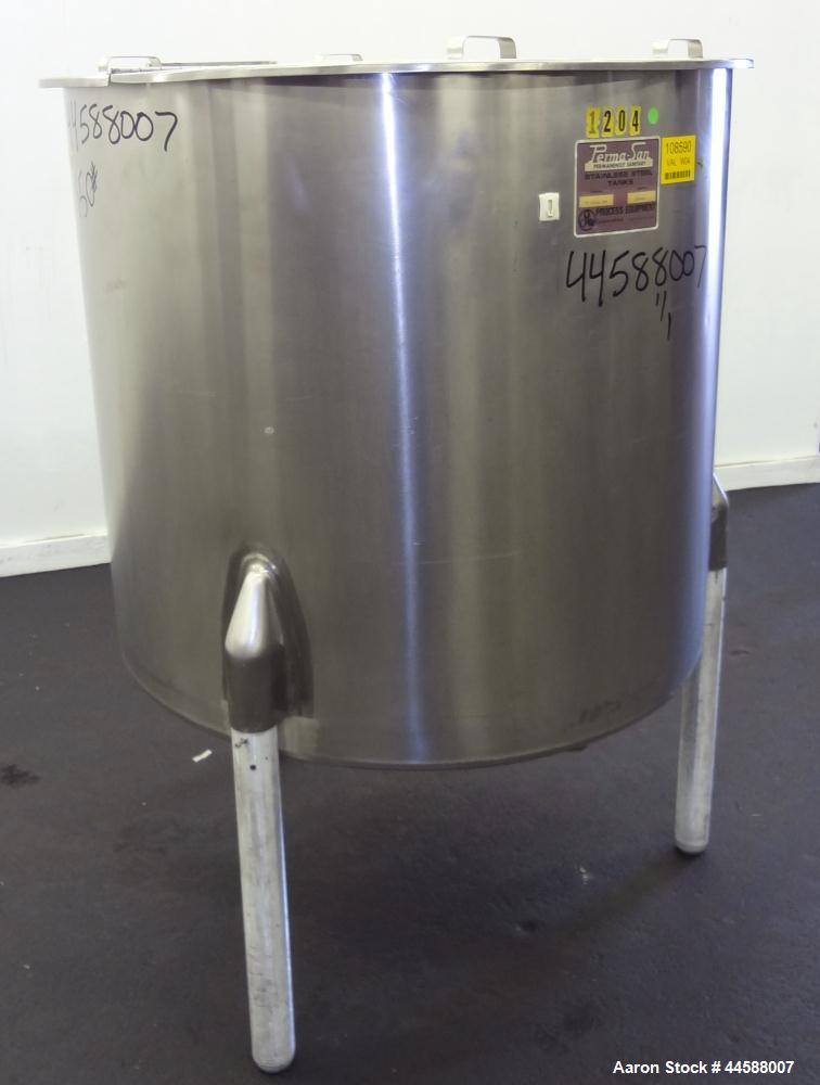 Used Perma-San Tank, 170 Gallons, Model OVS, 316 Stainless Steel, Vertical. Approximately 38-1/2” diameter x 44-1/2” straight side, open top with 1/2 hinged covers, sloped bottom.  Provision for a cl...