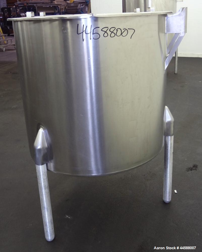 Used Perma-San Tank, 170 Gallons, Model OVS, 316 Stainless Steel, Vertical. Approximately 38-1/2” diameter x 44-1/2” straight side, open top with 1/2 hinged covers, sloped bottom.  Provision for a cl...