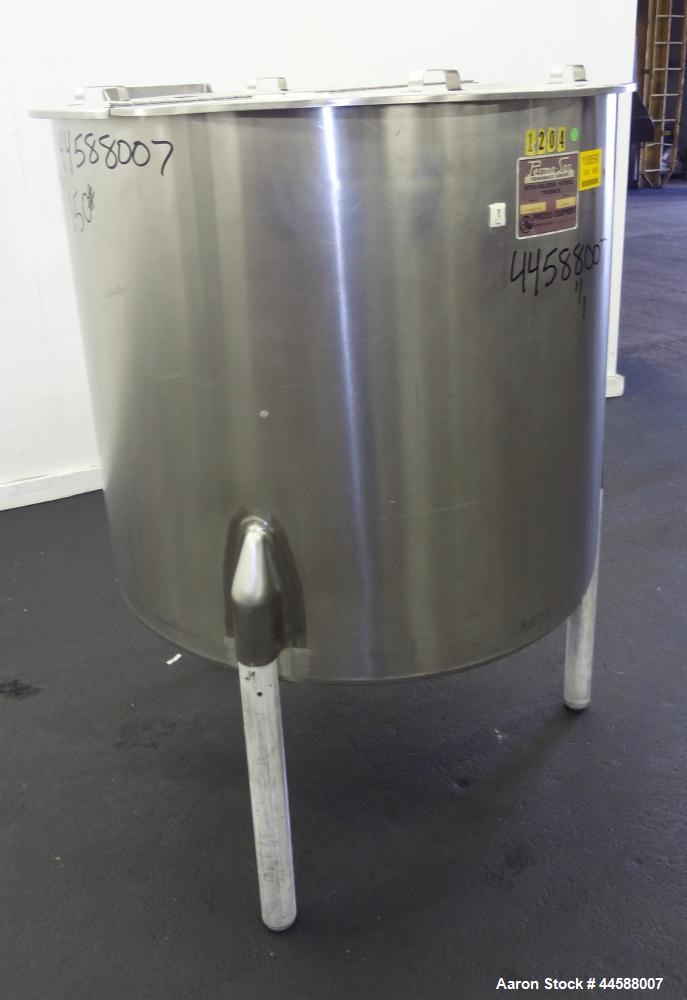 Used Perma-San Tank, 170 Gallons, Model OVS, 316 Stainless Steel, Vertical. Approximately 38-1/2” diameter x 44-1/2” straight side, open top with 1/2 hinged covers, sloped bottom.  Provision for a cl...