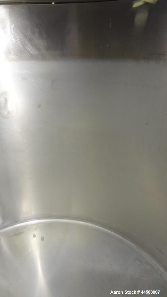 Used Perma-San Tank, 170 Gallons, Model OVS, 316 Stainless Steel, Vertical. Approximately 38-1/2” diameter x 44-1/2” straight side, open top with 1/2 hinged covers, sloped bottom.  Provision for a cl...