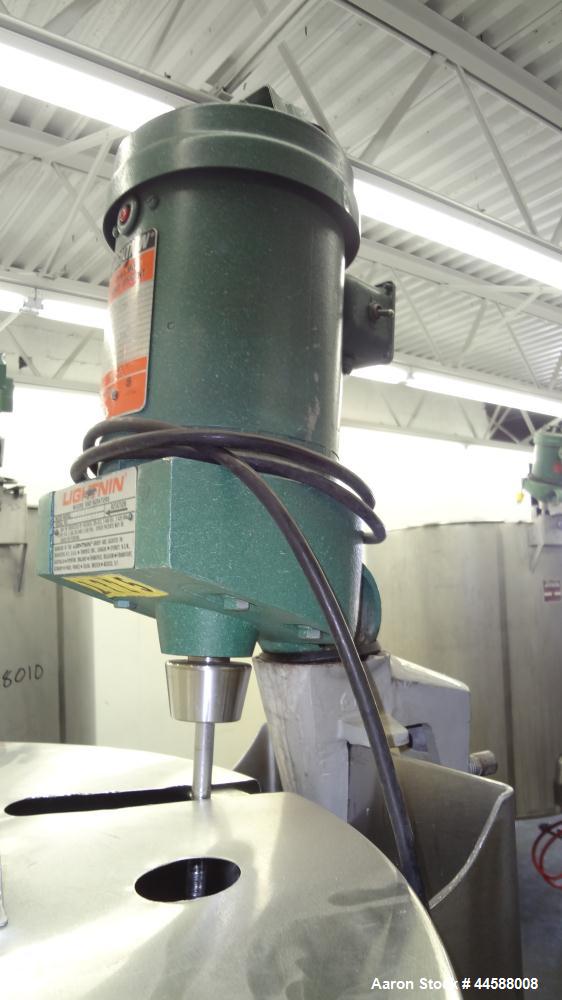 Used Perma-San Tank, 120 Gallons, Model OVS, 316 Stainless Steel, Vertical. Approximately 30" diameter x 41" straight side, open top with 1/2 hinged covers, sloped bottom.  Clamp on Lightnin agitator...