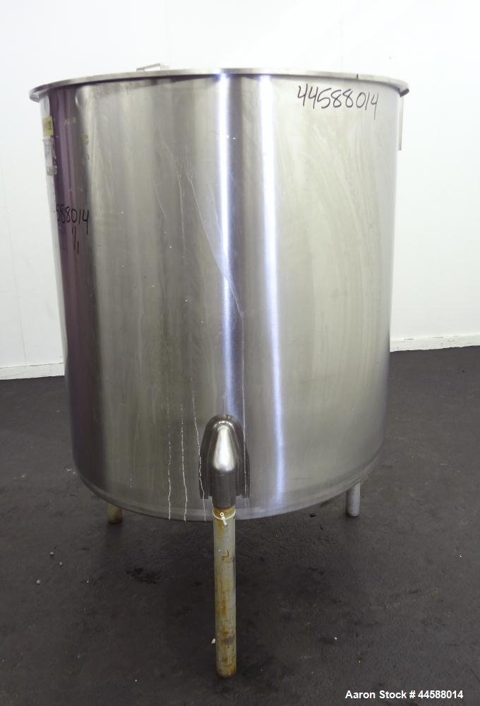 Used Perma-San Tank, 310 Gallons, Model OVS, 316 Stainless Steel, Vertical. Approximately 44” diameter x 46” straight side, open top with 1/2 covers, sloped bottom.  Provision for a clamp-on agitator...