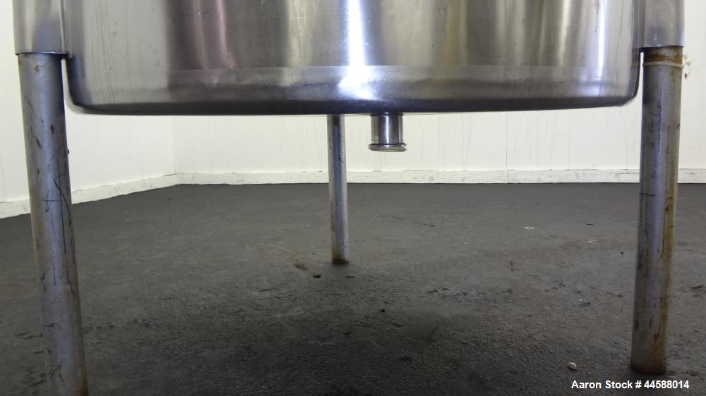 Used Perma-San Tank, 310 Gallons, Model OVS, 316 Stainless Steel, Vertical. Approximately 44” diameter x 46” straight side, open top with 1/2 covers, sloped bottom.  Provision for a clamp-on agitator...