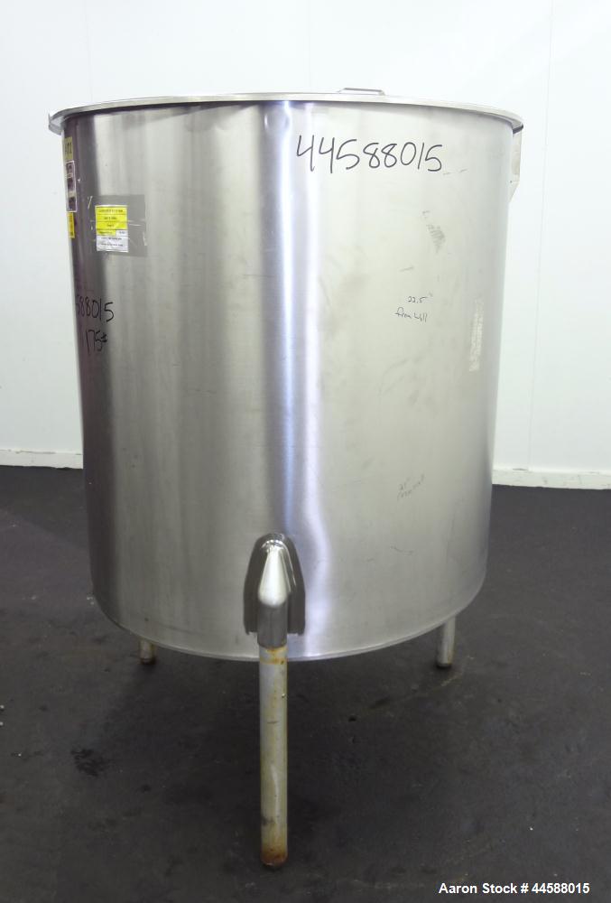 Used Perma-San Tank, 310 Gallons, Model OVS, 316 Stainless Steel, Vertical. Approximately 44” diameter x 46” straight side, open top with 1/2 hinged covers, sloped bottom.  Provision for a clamp-on a...