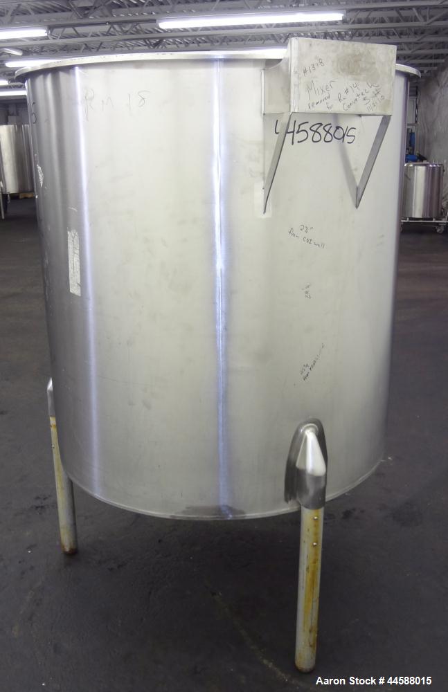 Used Perma-San Tank, 310 Gallons, Model OVS, 316 Stainless Steel, Vertical. Approximately 44” diameter x 46” straight side, open top with 1/2 hinged covers, sloped bottom.  Provision for a clamp-on a...