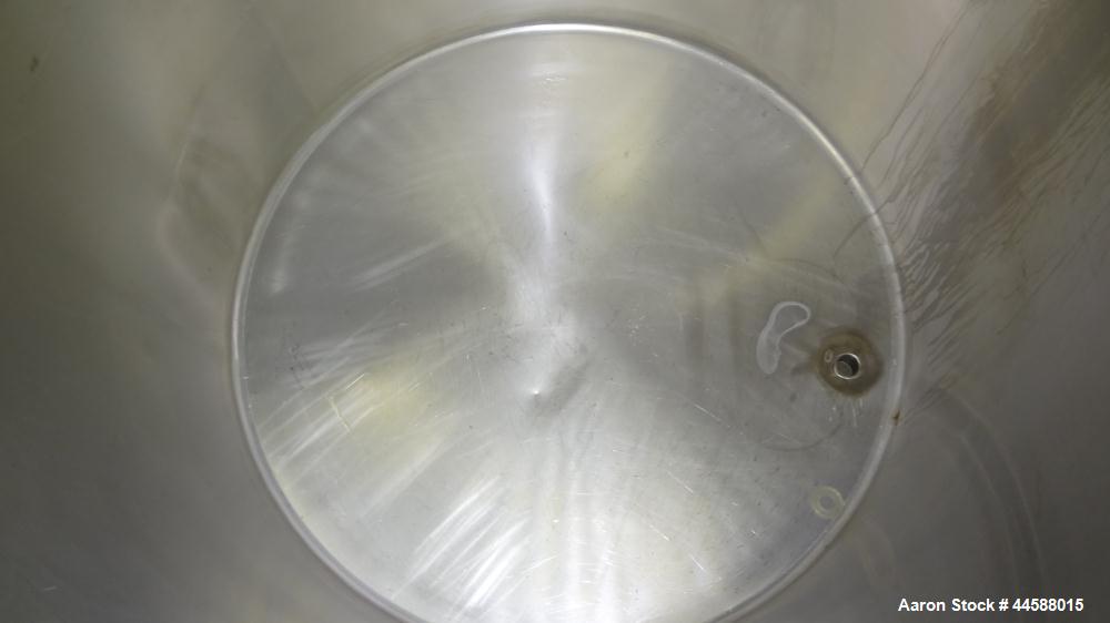 Used Perma-San Tank, 310 Gallons, Model OVS, 316 Stainless Steel, Vertical. Approximately 44” diameter x 46” straight side, open top with 1/2 hinged covers, sloped bottom.  Provision for a clamp-on a...