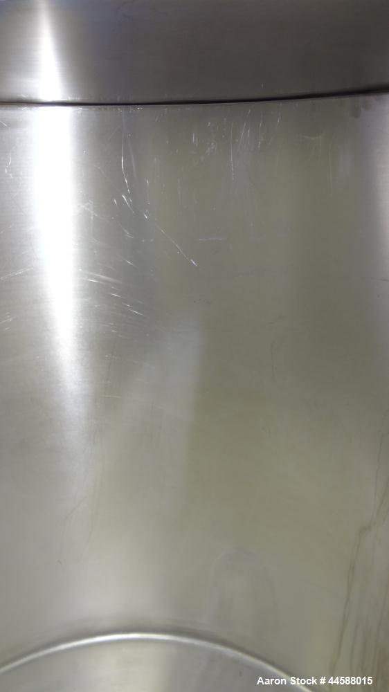 Used Perma-San Tank, 310 Gallons, Model OVS, 316 Stainless Steel, Vertical. Approximately 44” diameter x 46” straight side, open top with 1/2 hinged covers, sloped bottom.  Provision for a clamp-on a...