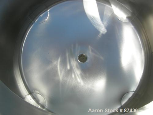 USED: Perma San tank, 80 gallon, 316 stainless steel, vertical. 32" diameter x 22" straight side, dish top and bottom. Openings: top (2) 2" tri clamp, 20" manway with cover; 2" tri clamp center botto...