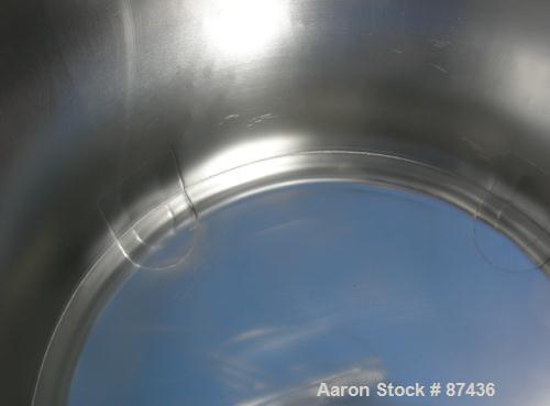 USED: Perma San tank, 80 gallon, 316 stainless steel, vertical. 32" diameter x 22" straight side, dish top and bottom. Openings: top (2) 2" tri clamp, 20" manway with cover; 2" tri clamp center botto...