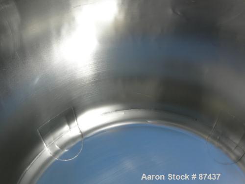 USED: Perma San tank, 80 gallon, 316 stainless steel, vertical. 32" diameter x 22" straight side, dish top and bottom. Openings: top (2) 2" tri clamp, 20" manway with cover; 2" tri clamp center botto...