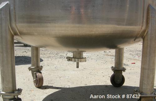 USED: Perma San tank, 80 gallon, 316 stainless steel, vertical. 32" diameter x 22" straight side, dish top and bottom. Openings: top (2) 2" tri clamp, 20" manway with cover; 2" tri clamp center botto...