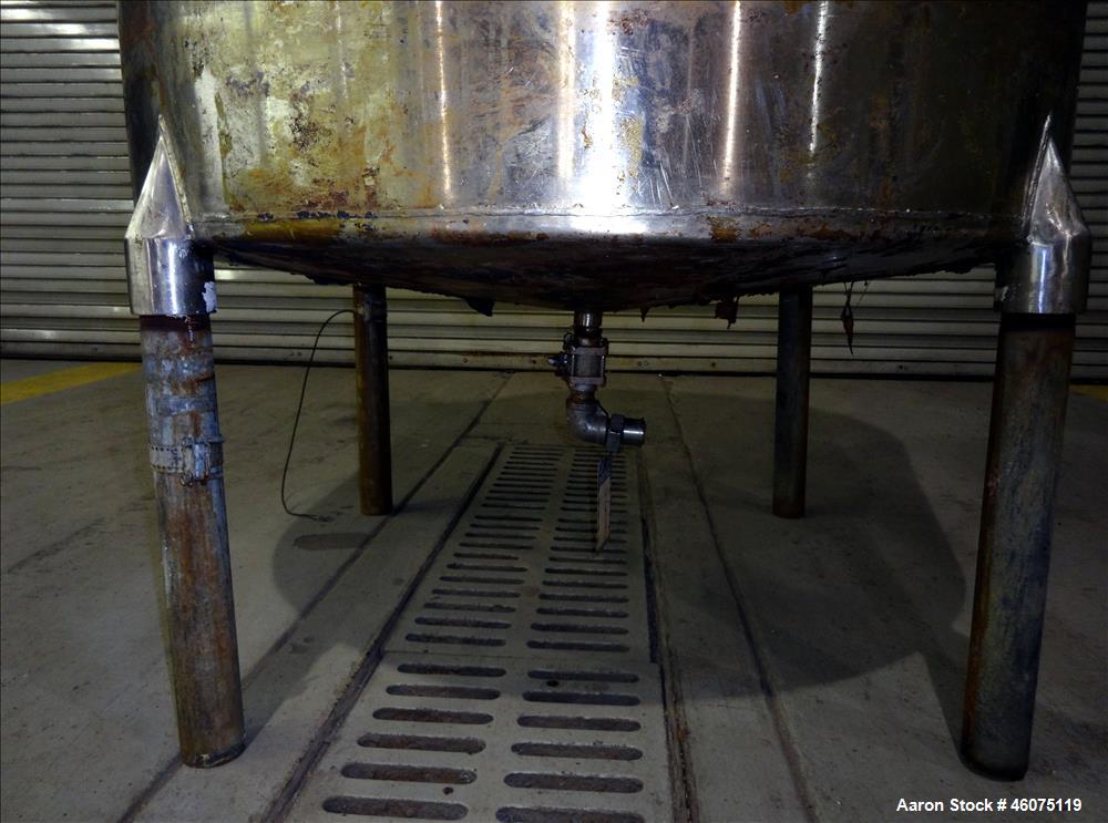 Used Perry Products Tank, Approximate 300 Gallon, 304 Stainless Steel, Vertical. Approximate 44" diameter x 50" straight side, flat top, coned bottom. Off center top entering air operated Lightnin ag...